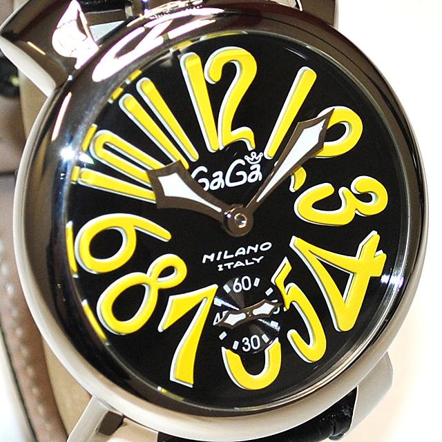 ガガミラノ コピー MANUALE マニュアーレ マヌアーレ 48mm ブラック レザー/イエロー 5010.12S